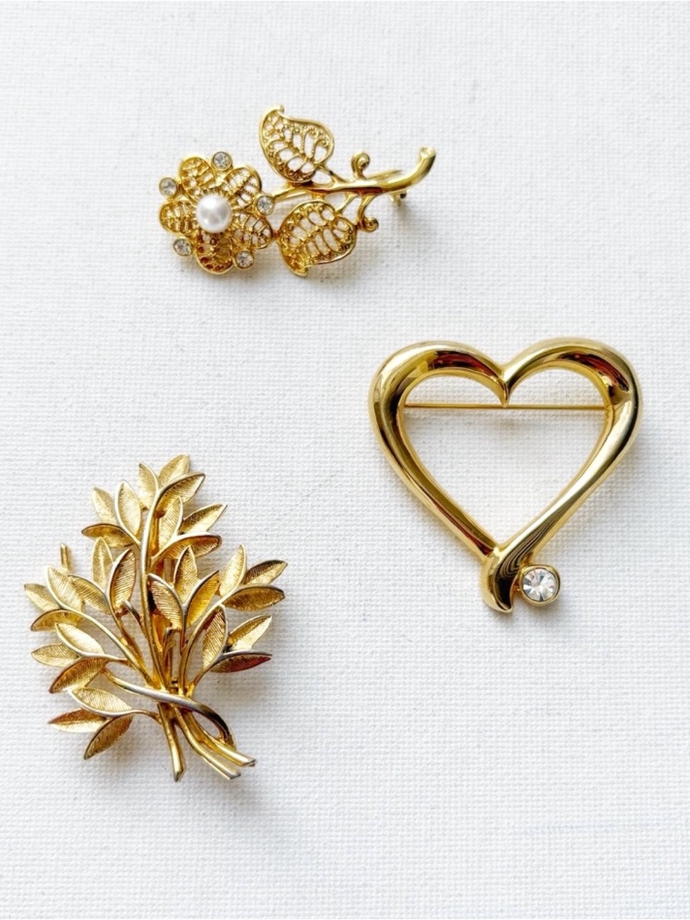 Vintage Bundle of Three Gold Tone Brooches